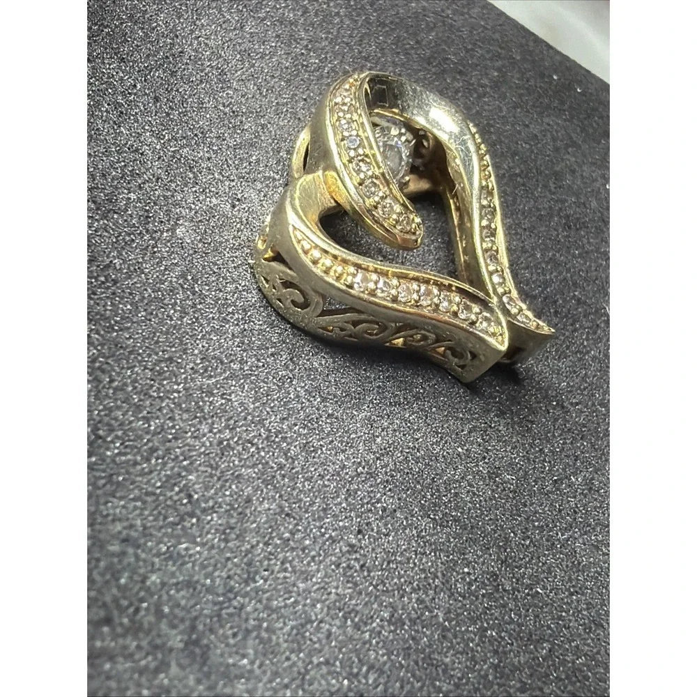 Vintage 10K Yellow Gold Diamond Heart Ribbon Pendant 2.4g Signed OTC Genuine
